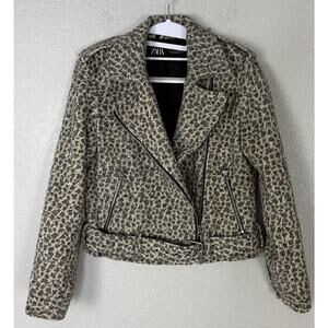 Zara Leopard Print Moto Jacket Asymmetric Zip Punk Rock Size S